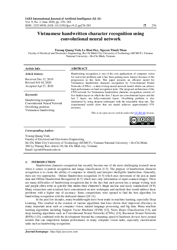 (PDF) Vietnamese handwritten character recognition using convolutional ...