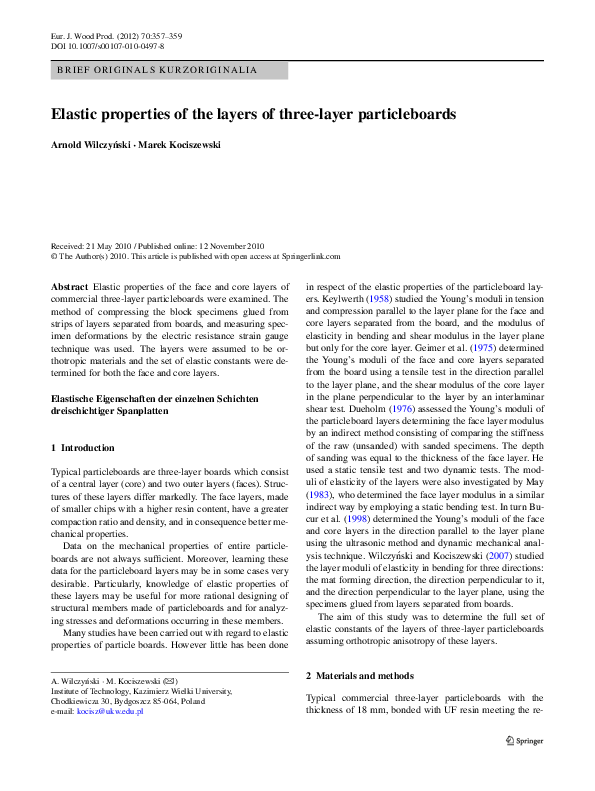 (PDF) Elastic properties of the layers of three-layer particleboards
