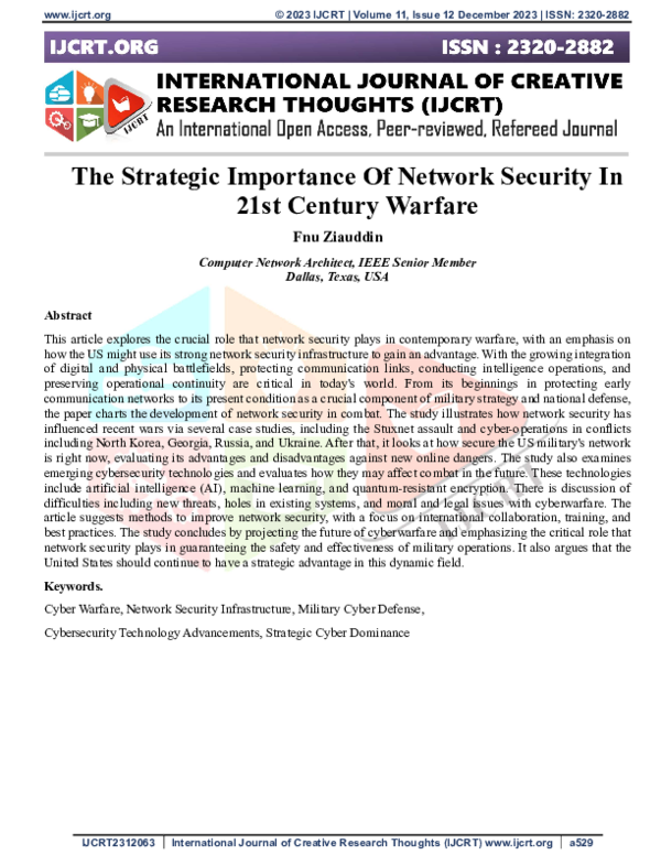 (PDF) The Strategic Importance Of Network Security In 21st Century Warfare