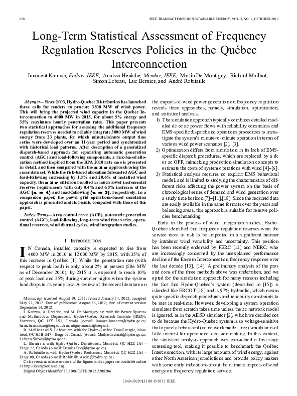 (PDF) Long-Term Statistical Assessment of Frequency Regulation Reserves ...