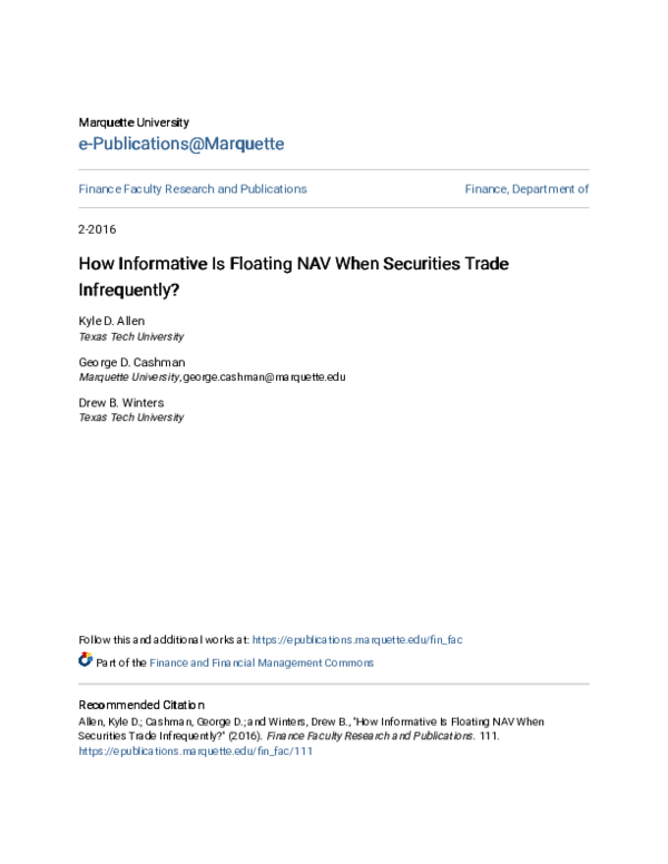 (PDF) How Informative Is Floating NAV When Securities Trade Infrequently?