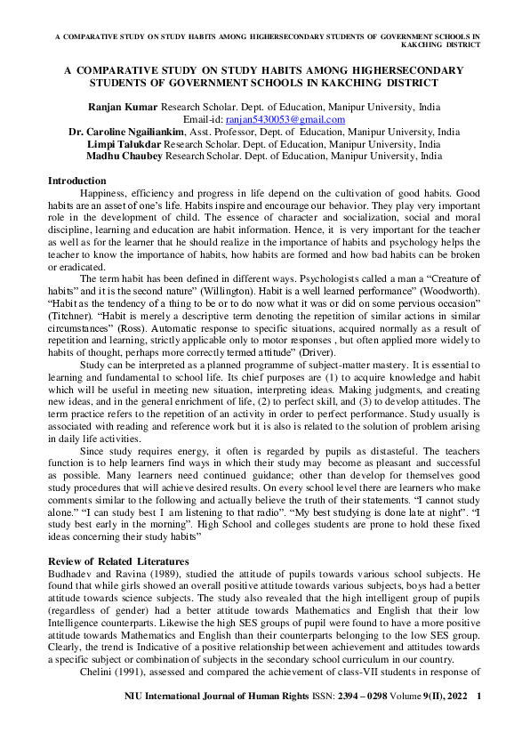 (PDF) A Comparative Study on Study Habits Among Higher Secondary ...