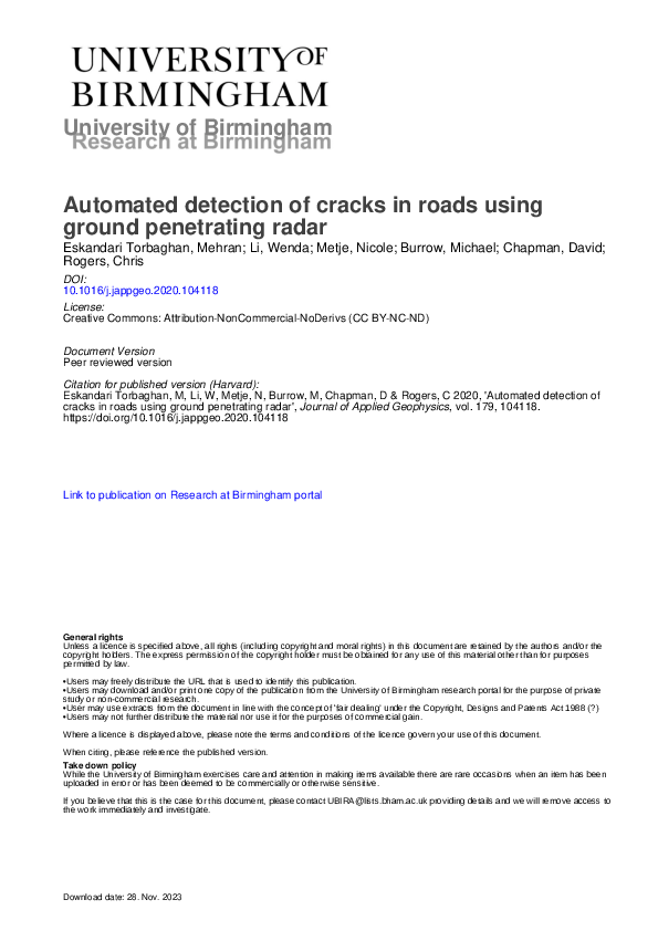 (PDF) Automated detection of cracks in roads using ground penetrating radar