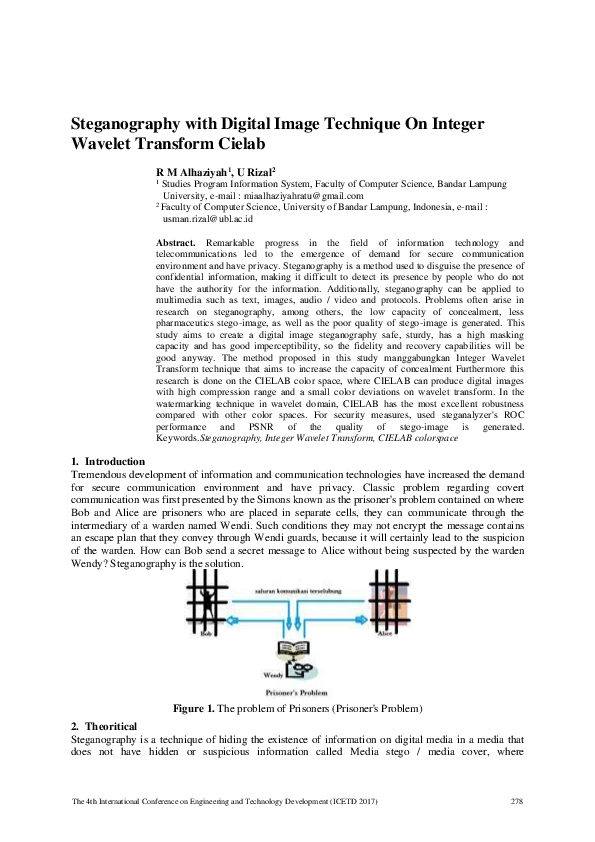 (PDF) Steganography with Digital Image Technique On Integer Wavelet ...