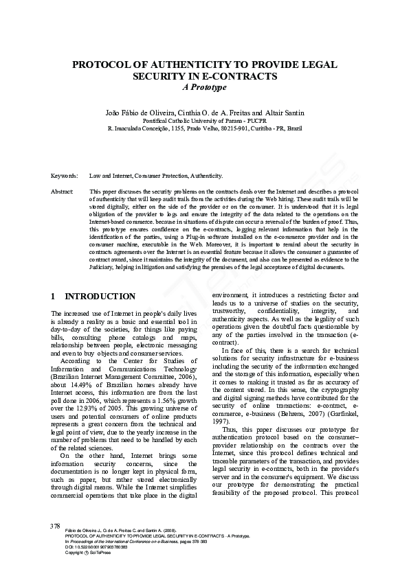 (PDF) PROTOCOL OF AUTHENTICITY TO PROVIDE LEGAL SECURITY IN E-CONTRACTS ...