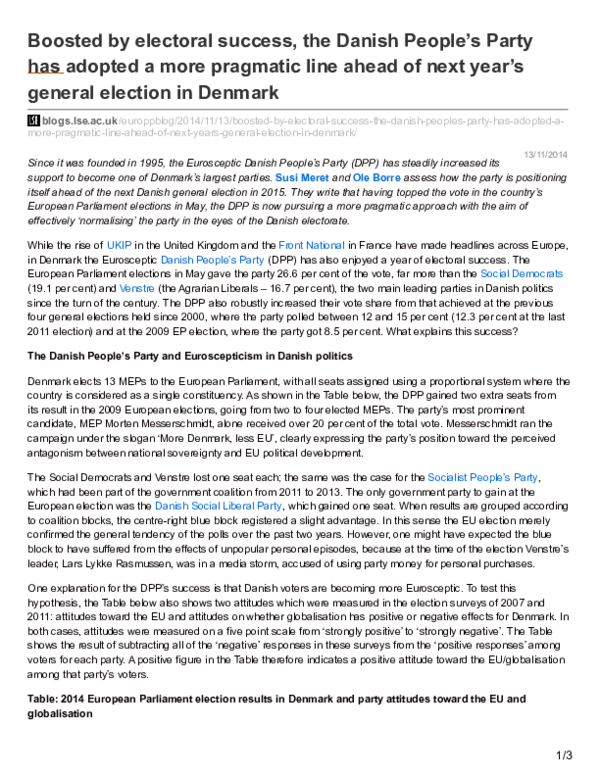 (PDF) Boosted by electoral success, the Danish People’s Party has ...
