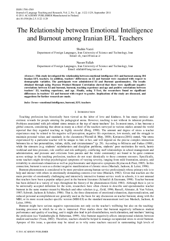 (PDF) The Relationship between Emotional Intelligence and Burnout among ...