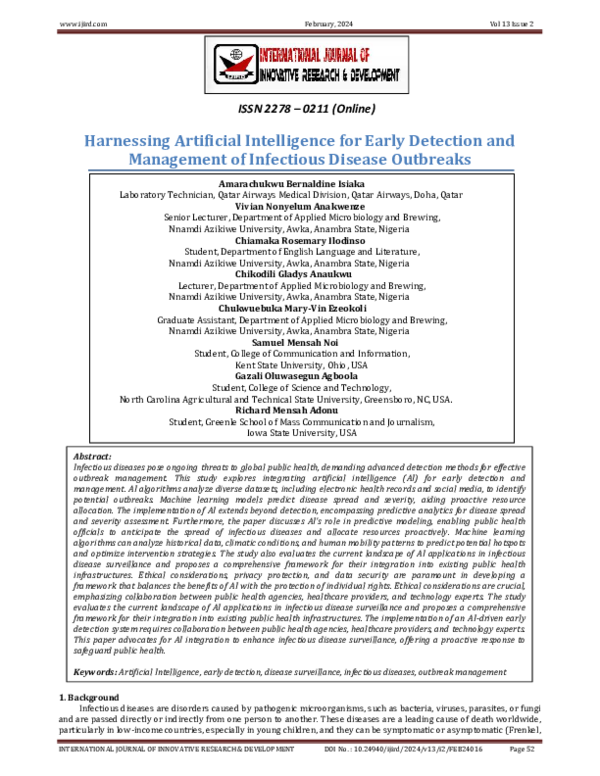 (PDF) Harnessing Artificial Intelligence for Early Detection and ...