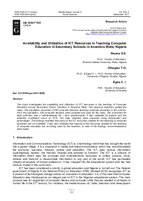 (PDF) Availability and Utilization of ICT Resources in Teaching ...