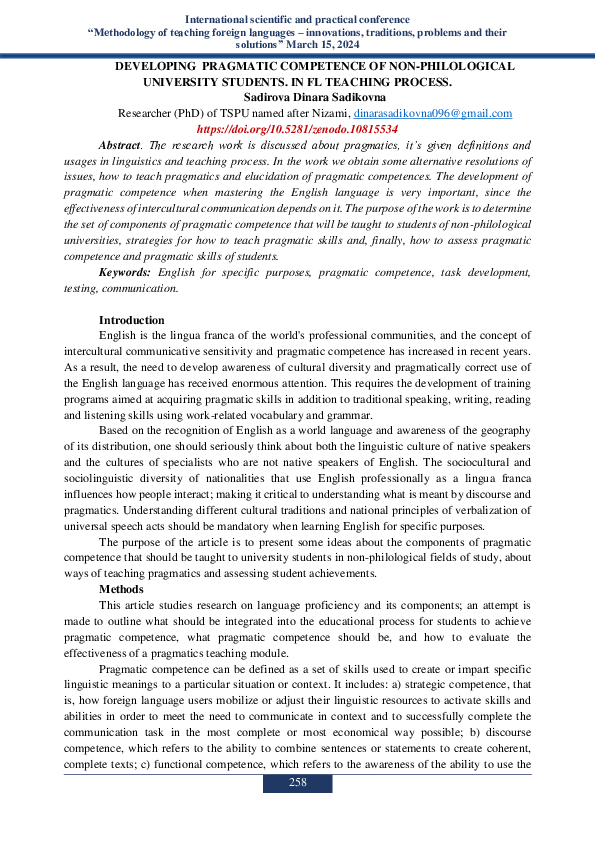 (PDF) DEVELOPING PRAGMATIC COMPETENCE OF NON-PHILOLOGICAL UNIVERSITY ...