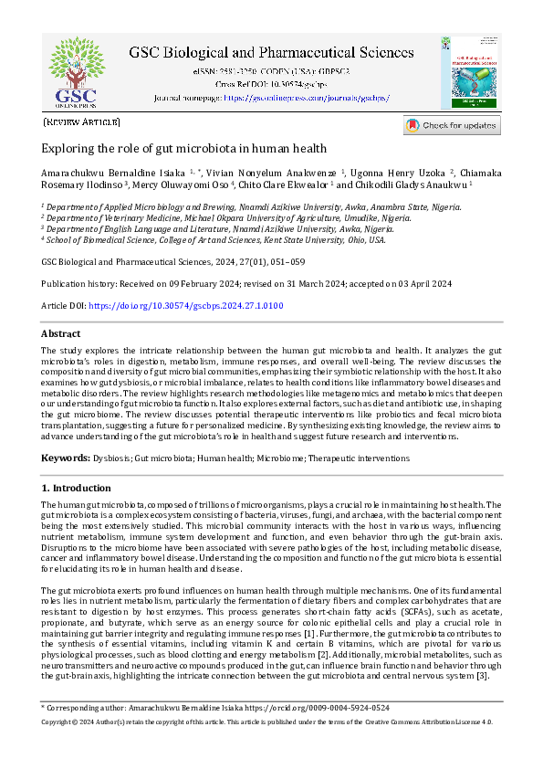 (PDF) Exploring the role of gut microbiota in human health