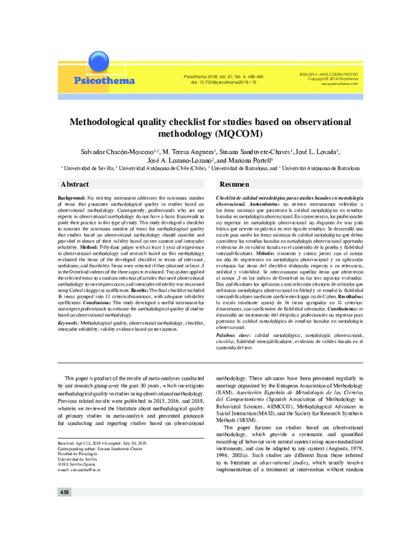 (PDF) Methodological quality checklist for studies based on ...