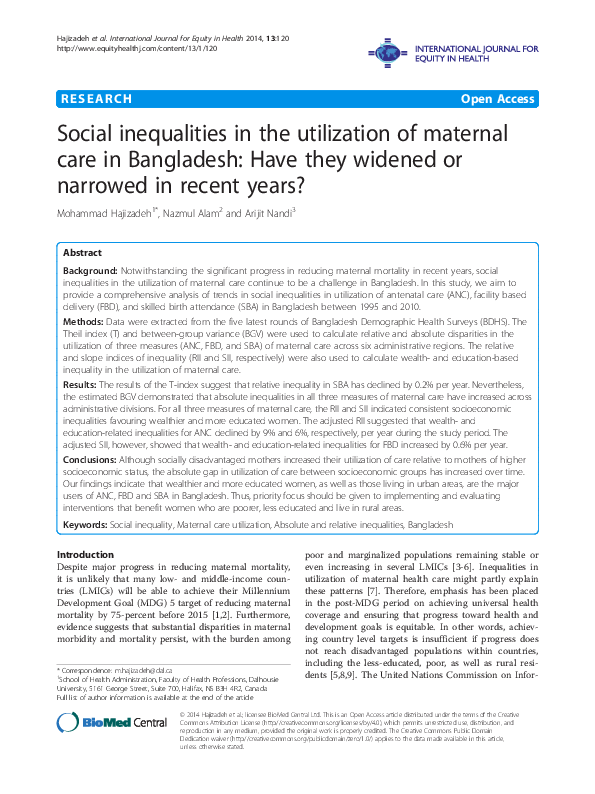 (PDF) Social inequalities in the utilization of maternal care in ...