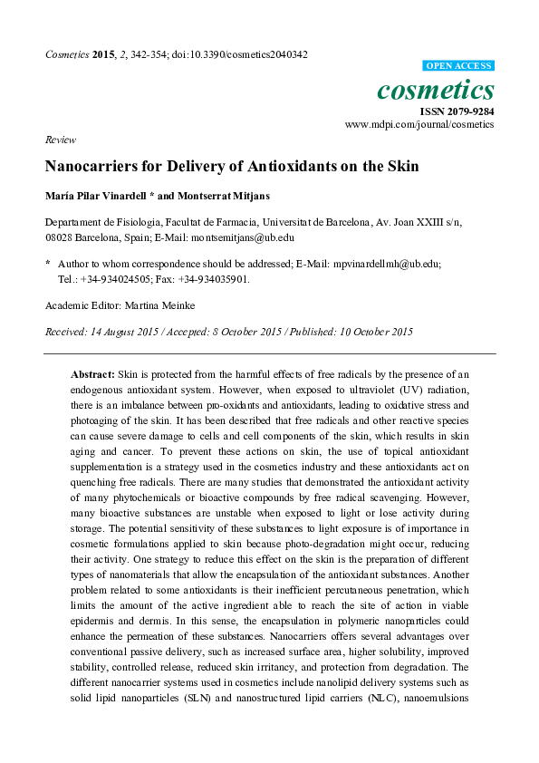 (PDF) Nanocarriers for Delivery of Antioxidants on the Skin