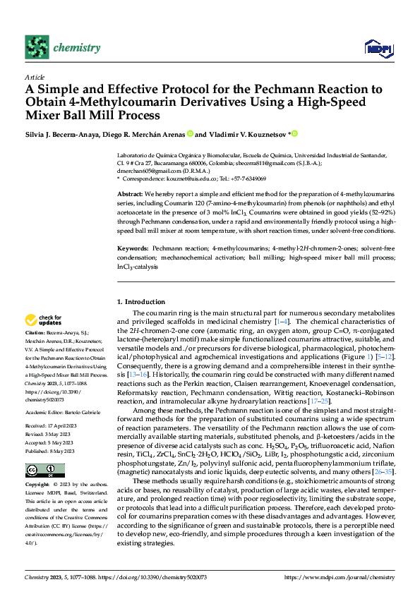 (PDF) A Simple and Effective Protocol for the Pechmann Reaction to ...