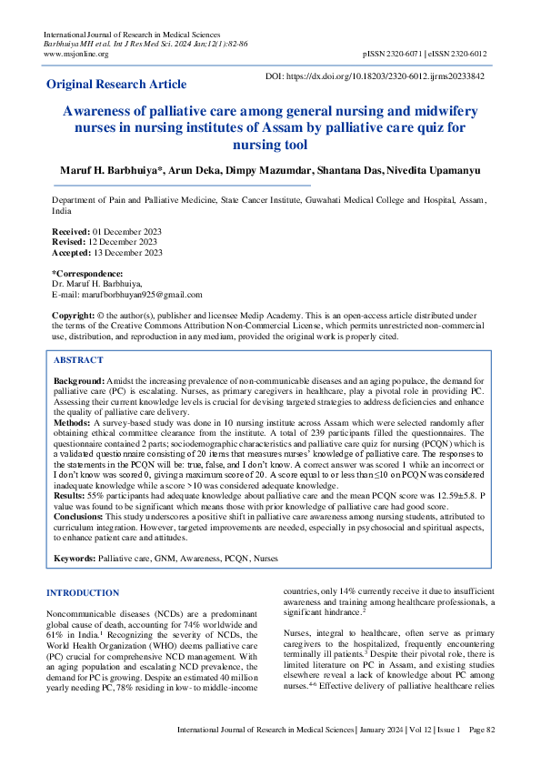 (PDF) Awareness of palliative care among general nursing and midwifery ...