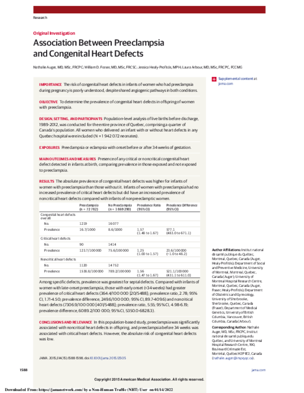 (PDF) Association Between Preeclampsia and Congenital Heart Defects