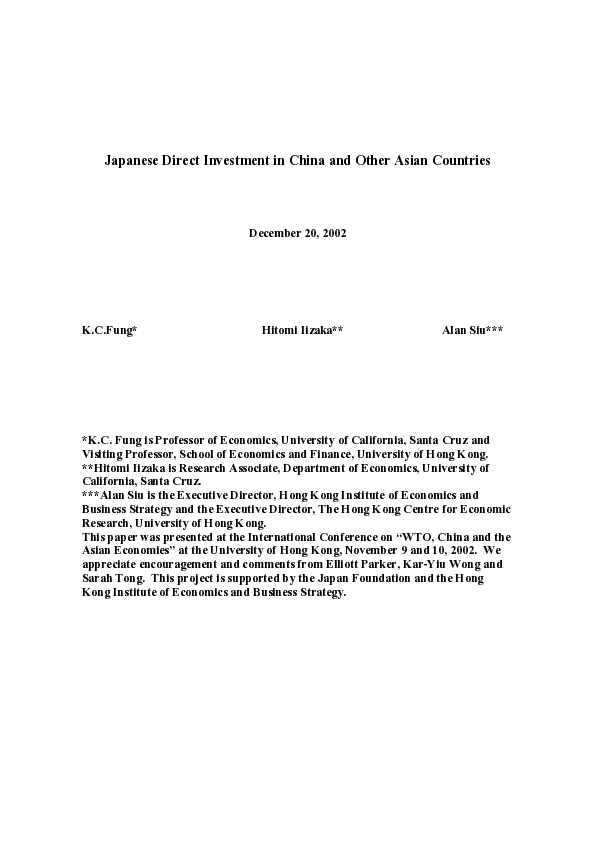 (PDF) Japanese Direct Investment in China and Other Asian Countries