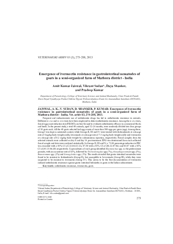 (PDF) Emergence of ivermectin resistance in gastrointestinal nematodes ...