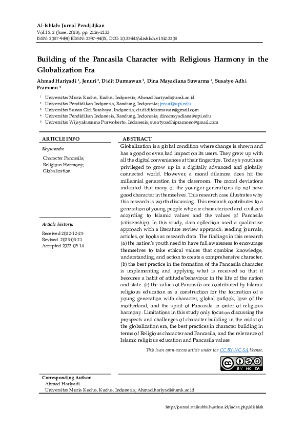 (PDF) Building of the Pancasila Character with Religious Harmony in the ...
