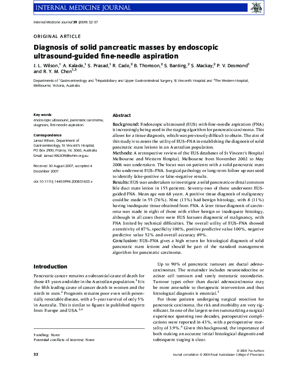 (PDF) Diagnosis of solid pancreatic masses by endoscopic ultrasound ...