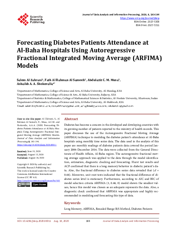 (PDF) Forecasting Diabetes Patients Attendance at Al-Baha Hospitals ...