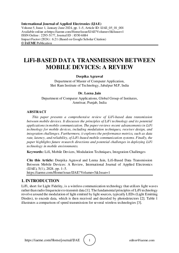 (PDF) LiFi-BASED DATA TRANSMISSION BETWEEN MOBILE DEVICES: A REVIEW