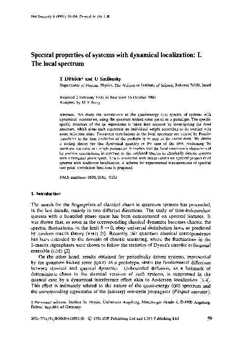 (PDF) Spectral properties of systems with dynamical localization. II ...