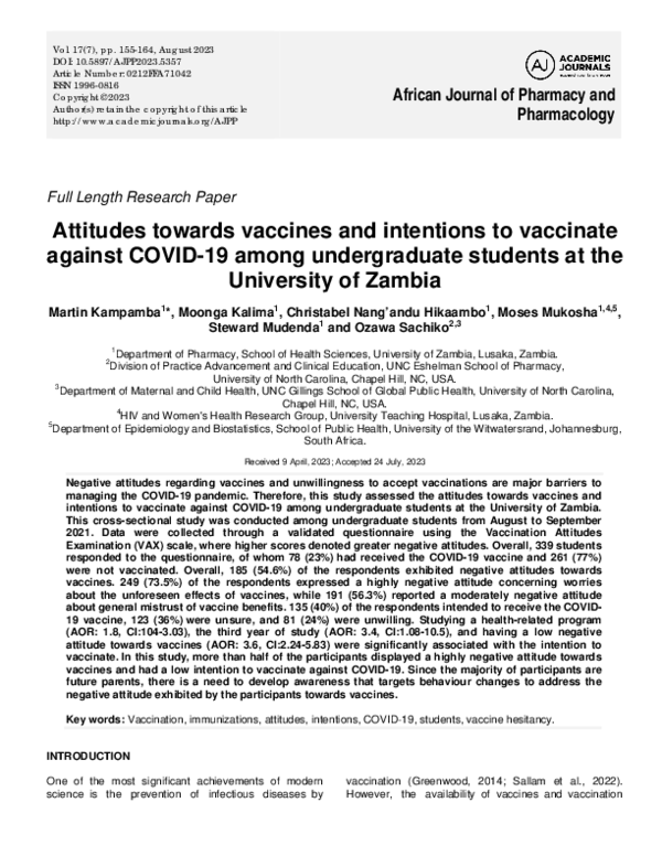 (PDF) Attitudes towards vaccines and intentions to vaccinate against ...