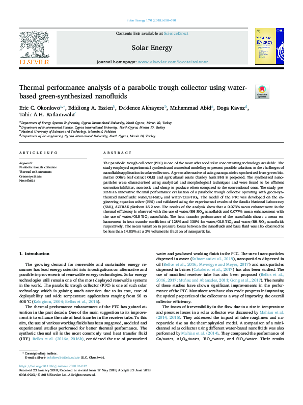 (PDF) Thermal performance analysis of a parabolic trough solar ...