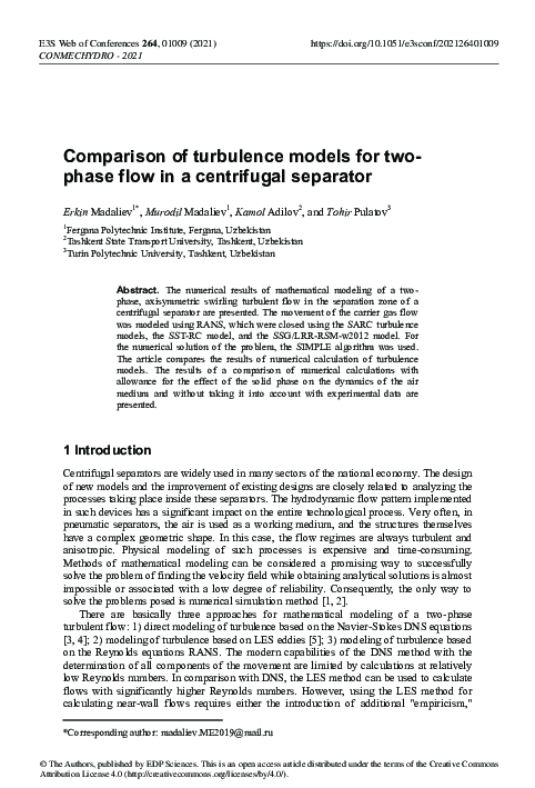 (PDF) Comparison of turbulence models for two-phase flow in a ...