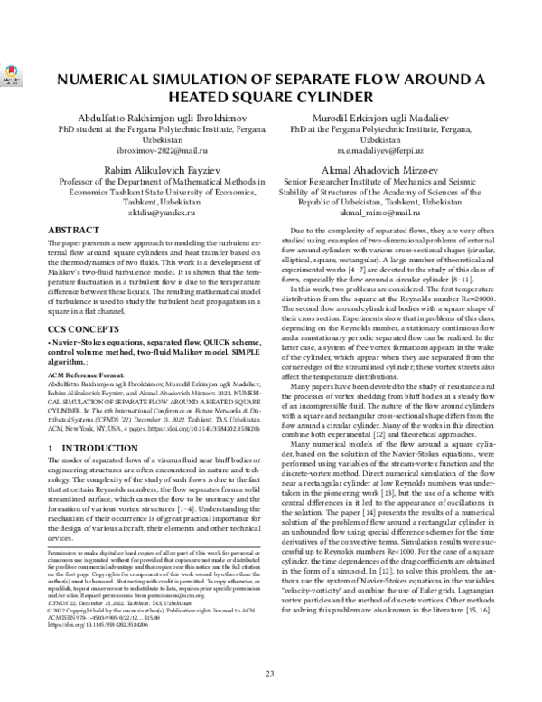 (PDF) Numerical Simulation of Separate Flow Around a Heated Square Cylinder