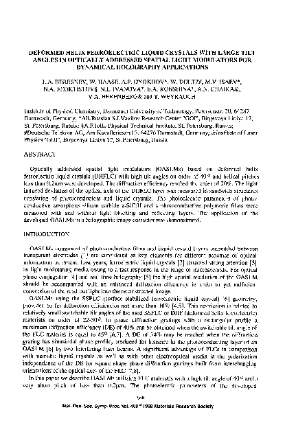 (PDF) Deformed Helix Ferroelectric Liquid Crystals with Extremely Short ...