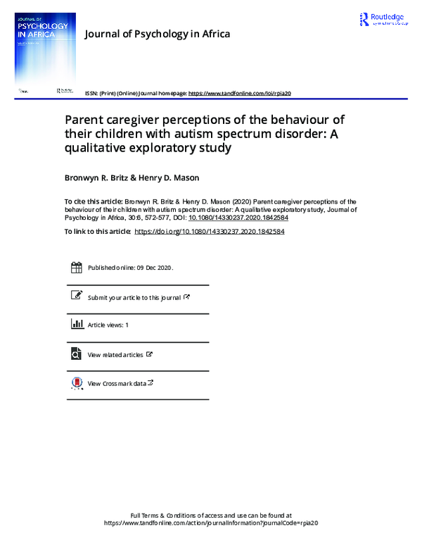 (PDF) Parent caregiver perceptions of the behaviour of their children ...