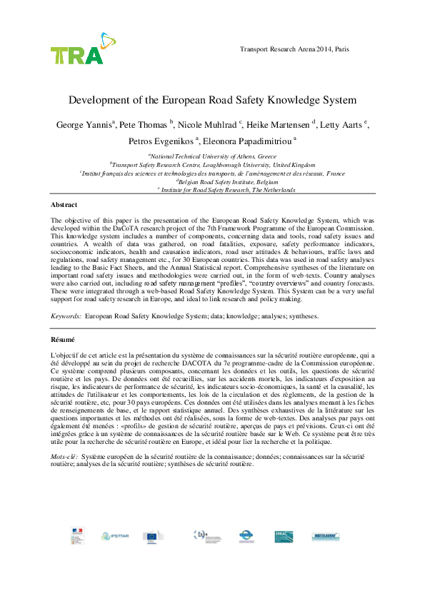 (PDF) Development of the European Road Safety Knowledge System