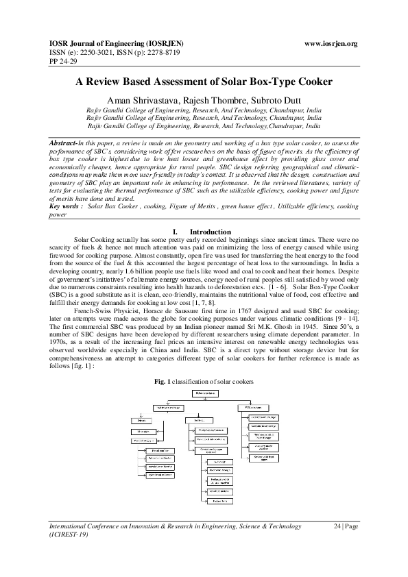 (PDF) A Review Based Assessment of Solar Box-Type Cooker