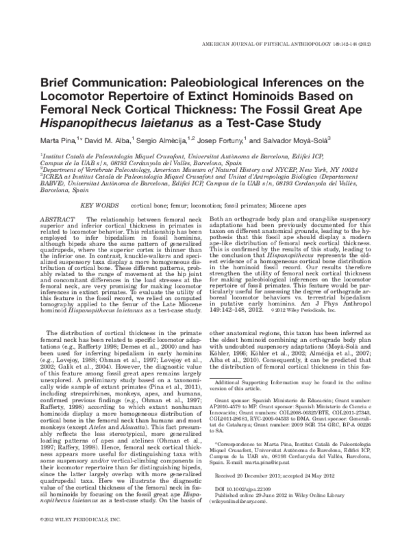 (PDF) Brief communication: Paleobiological inferences on the locomotor ...