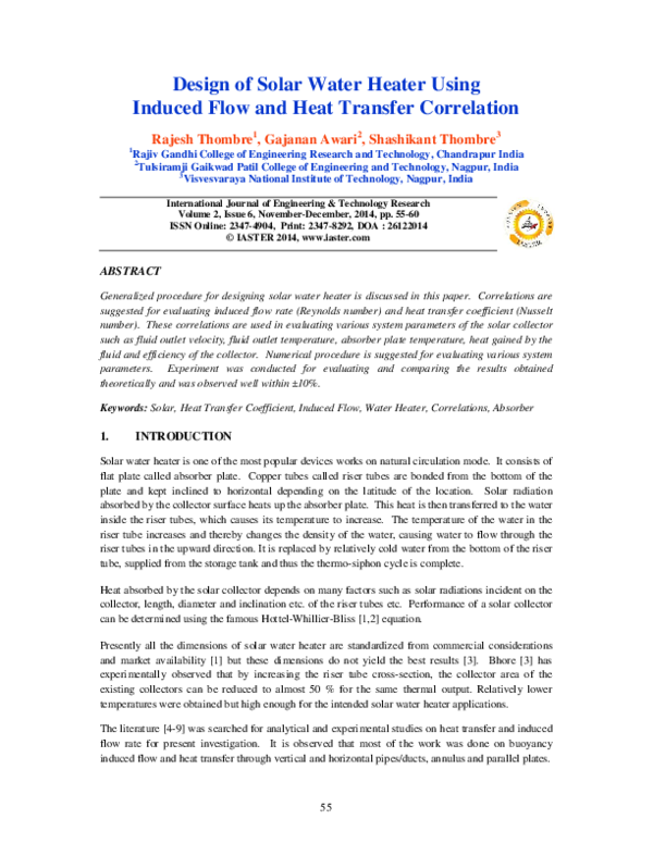 (PDF) Design of Solar Water Heater Using Induced Flow and Heat Transfer ...