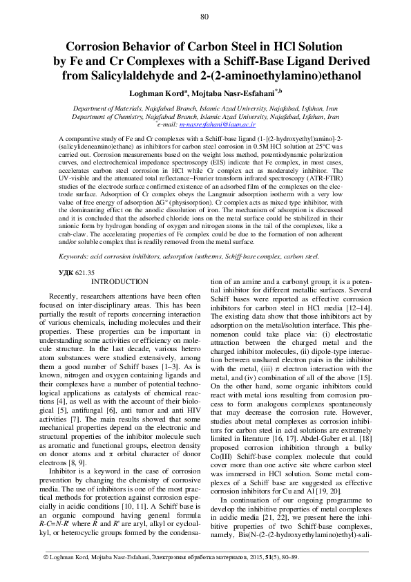 (PDF) Corrosion behavior of carbon steel in HCl solution by Fe and Cr ...