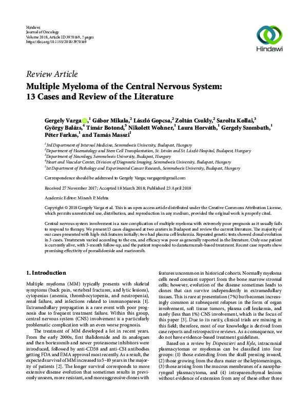 (PDF) Multiple Myeloma of the Central Nervous System: 13 Cases and ...