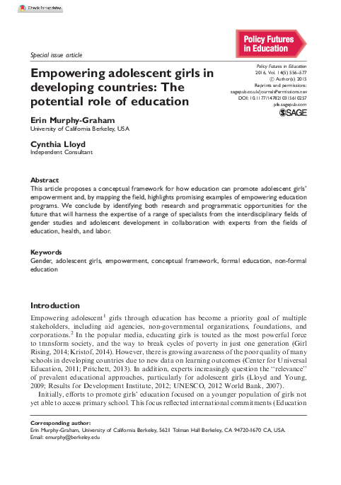 (PDF) Empowering adolescent girls in developing countries: The ...