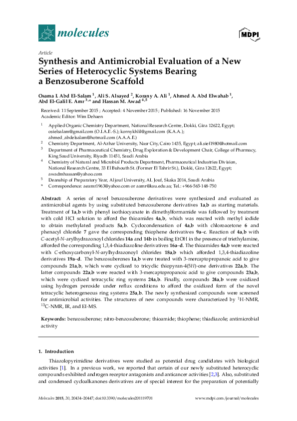 (PDF) Synthesis and Antimicrobial Evaluation of a New Series of ...