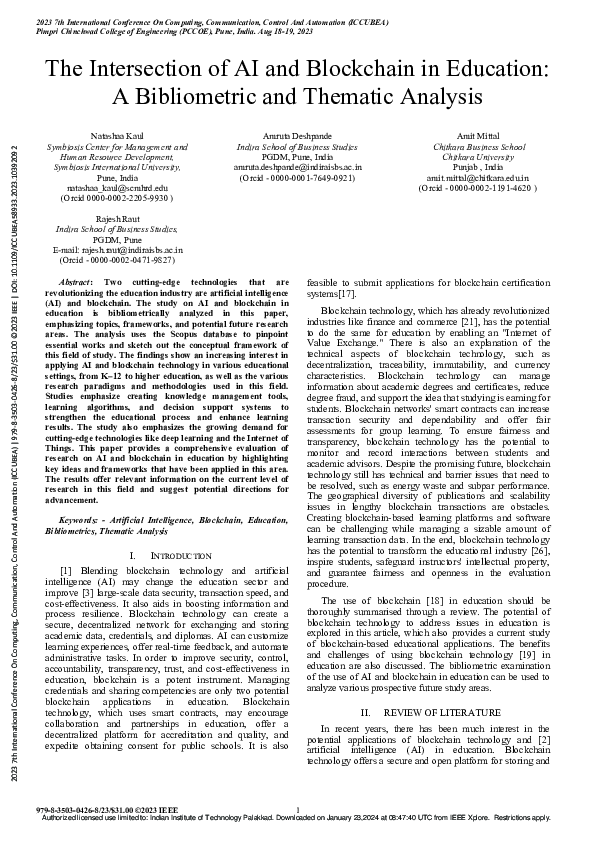 (PDF) The Intersection of AI and Blockchain in Education: A ...
