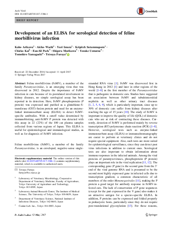 (PDF) Development of an ELISA for serological detection of feline ...