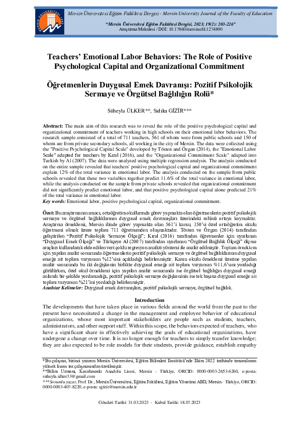 (PDF) Teachers' Emotional Labor Behaviors: The Role of Positive ...