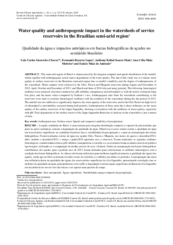 (PDF) Water quality and anthropogenic impact in the watersheds of ...