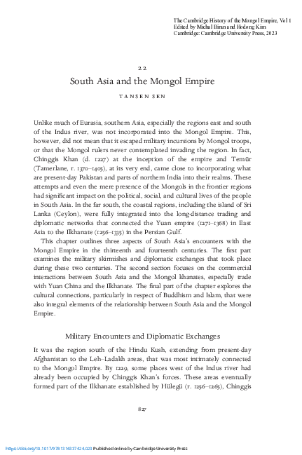 (PDF) South Asia and the Mongol Empire