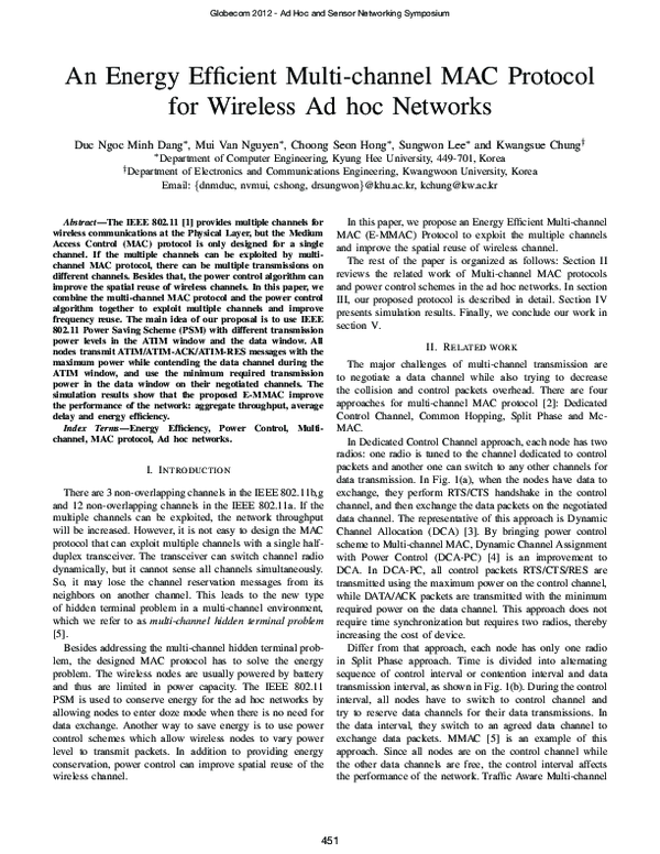 (PDF) An Energy Efficient Multi-channel MAC Protocol for wireless ad ...