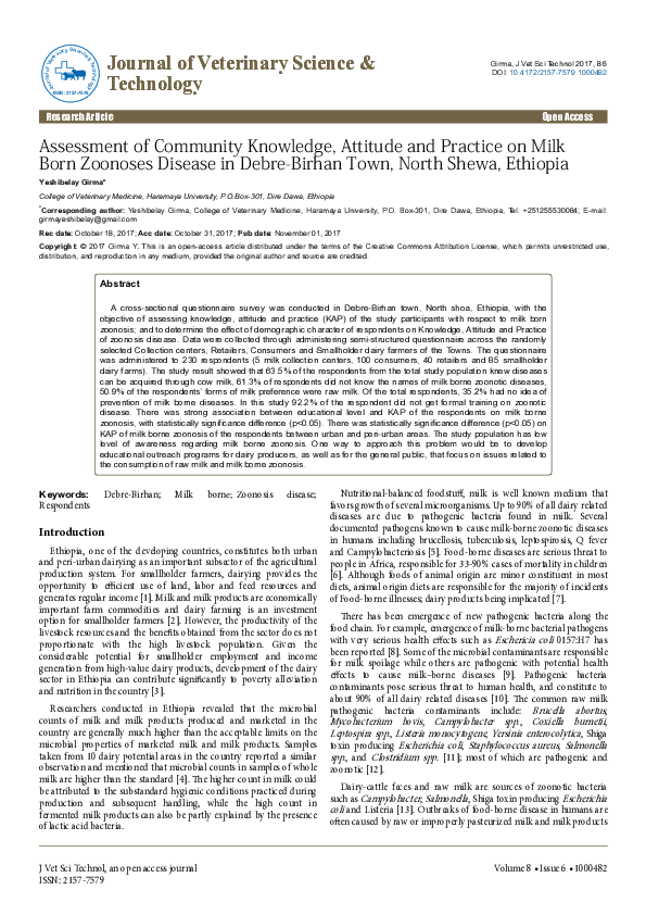 (PDF) Assessment of Community Knowledge, Attitude and Practice on Milk ...