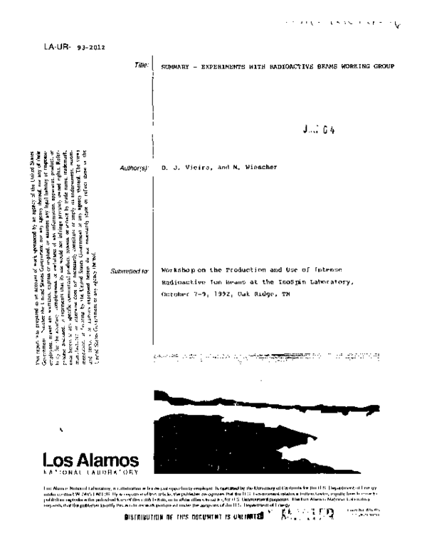 (PDF) Summary -- Experiments with Radioactive Beams Working Group
